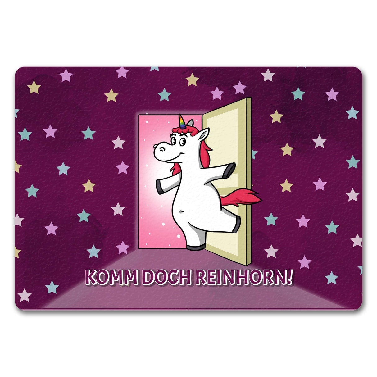Fußmatte mit Einhorn Motiv und Spruch - Komm doch Reinhorn mit süßem Einhorn
