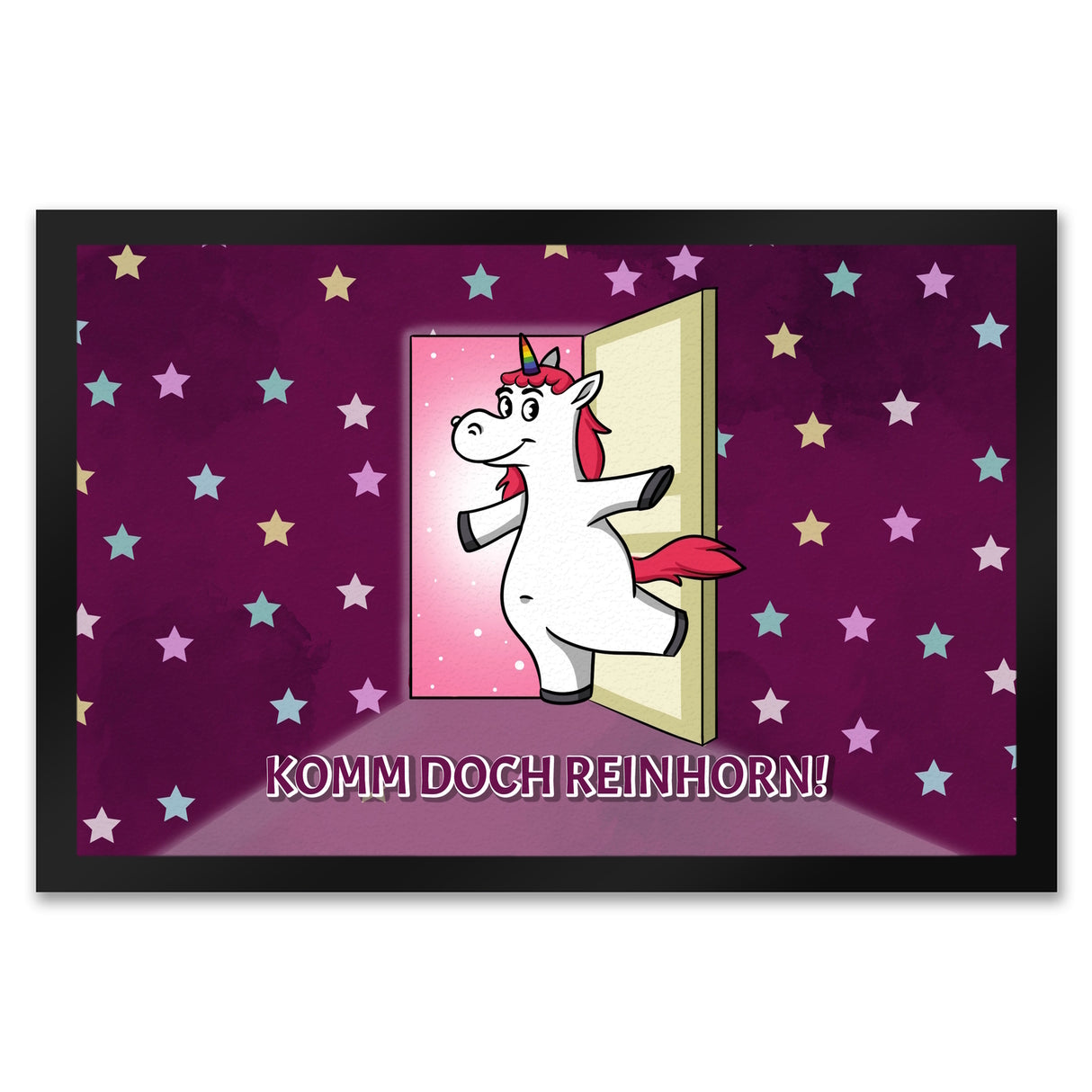 Fußmatte mit Einhorn Motiv und Spruch - Komm doch Reinhorn mit süßem Einhorn