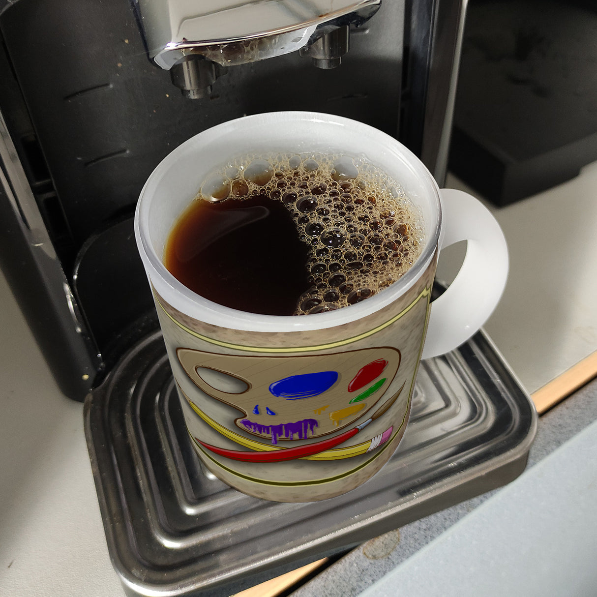 Kaffeebecher mit Motiv und Spruch - Kunst kommt von Können nicht von Wollen