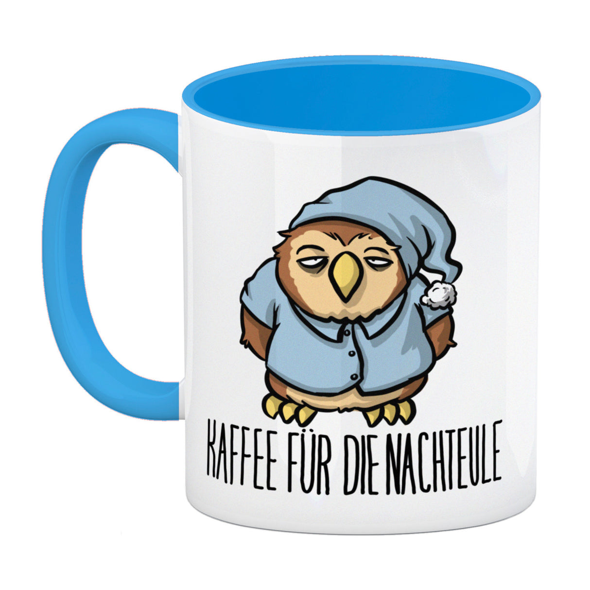 Kaffeebecher mit lustigem Motiv - Kaffee für die Nachteule im Schlafanzug