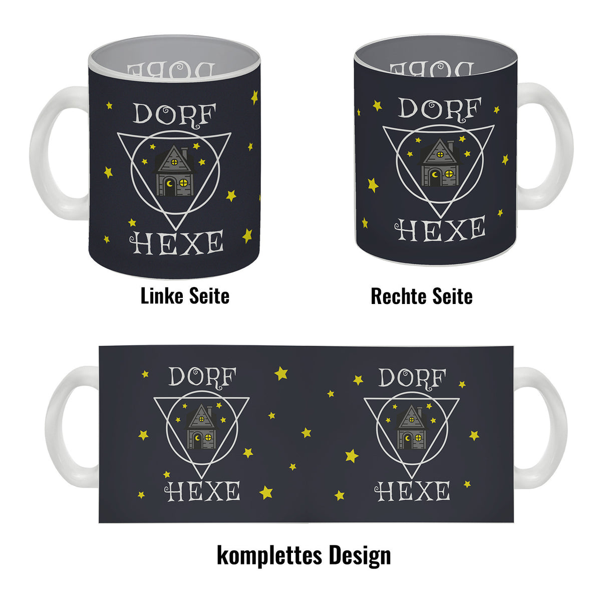 Dorfhexe Kaffeebecher mit Hexenhaus Motiven