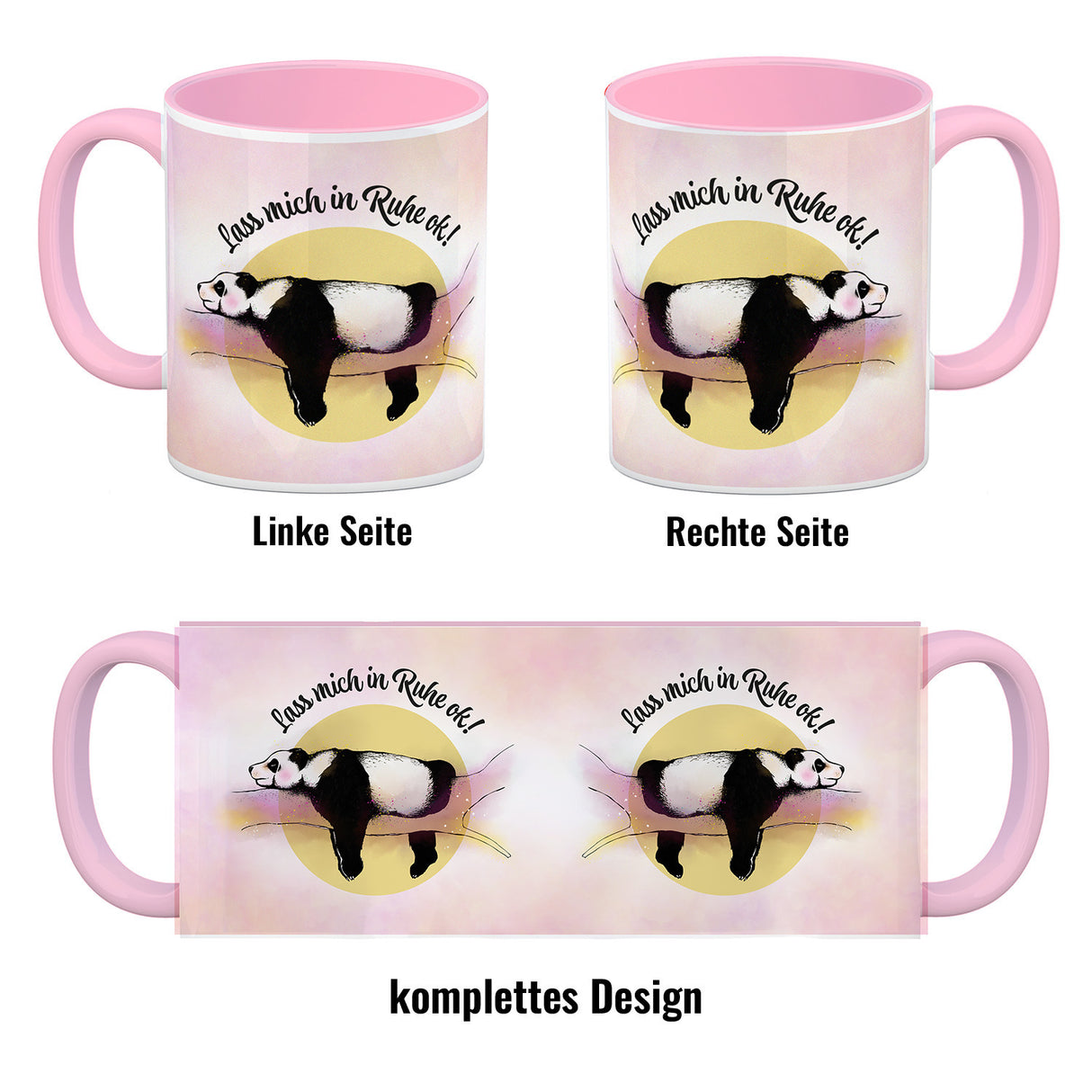 Panda auf einem Ast Kaffeebecher Lass mich in Ruhe ok! in bunten Farben