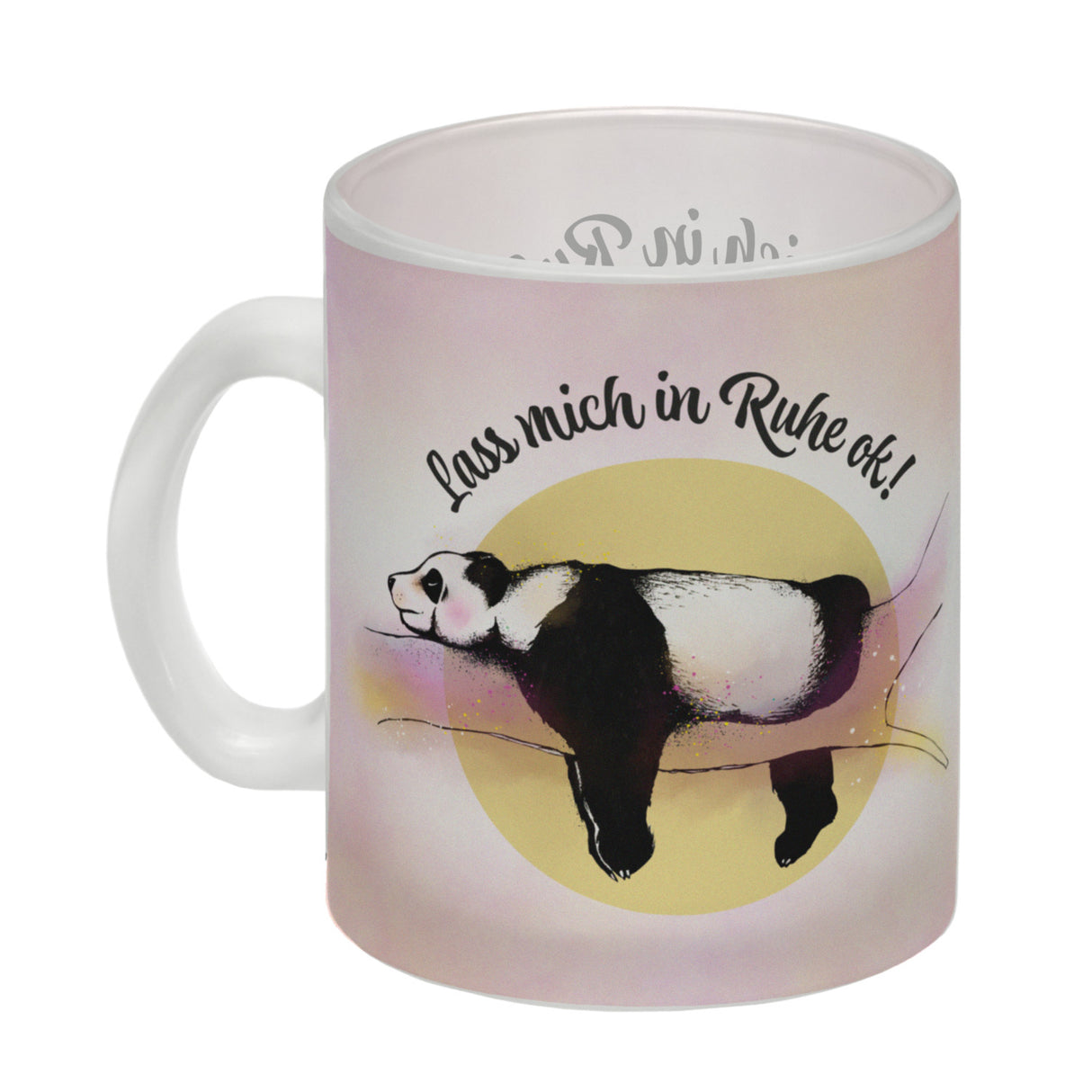 Panda auf einem Ast Kaffeebecher Lass mich in Ruhe ok! in bunten Farben