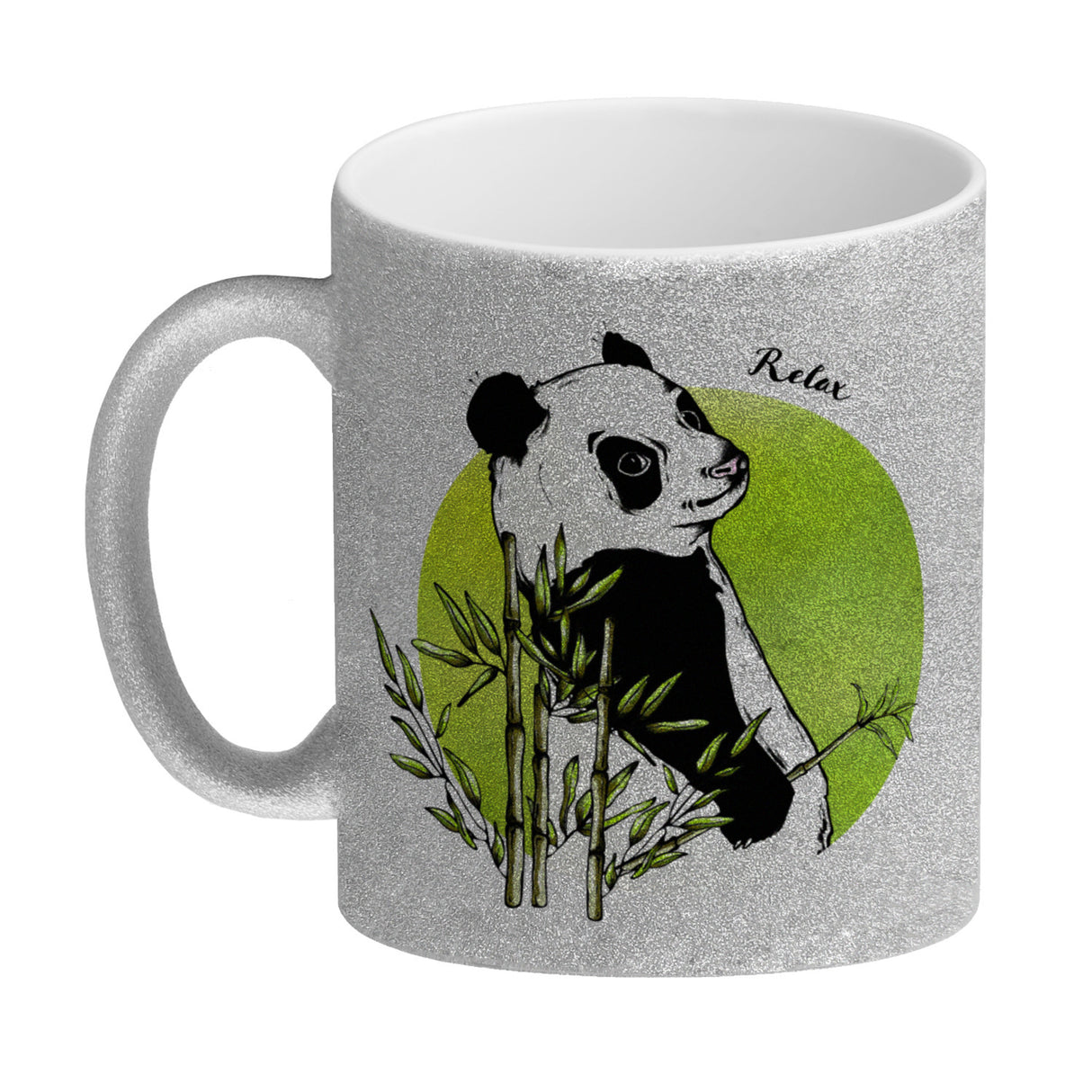 Panda mit Bambus Kaffeebecher und grün