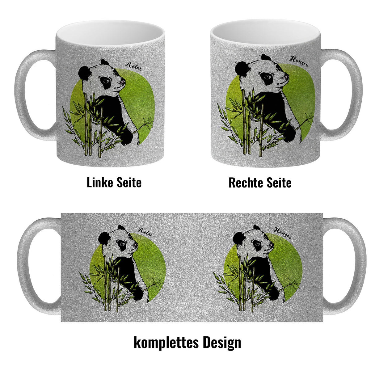 Panda mit Bambus Kaffeebecher und grün