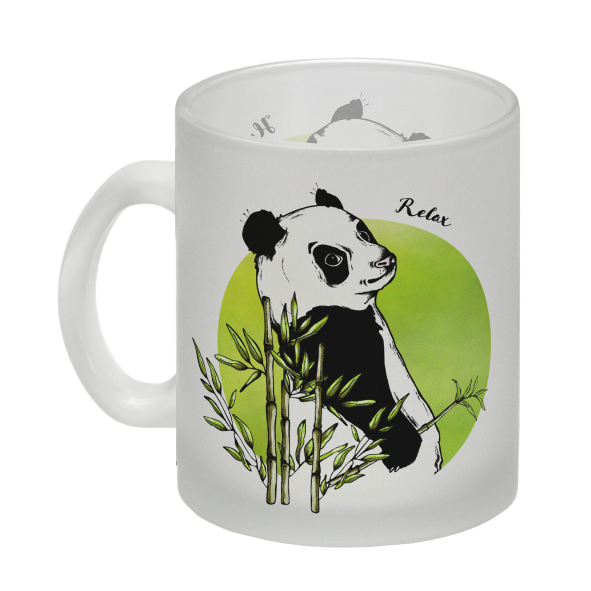 Panda mit Bambus Kaffeebecher und grün