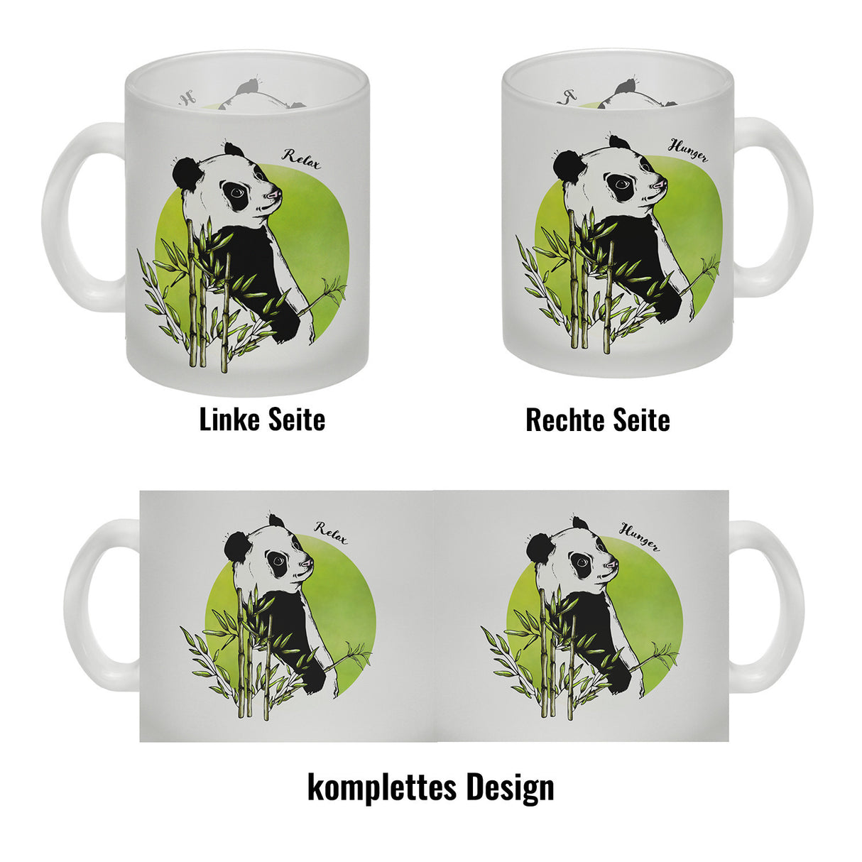 Panda mit Bambus Kaffeebecher und grün