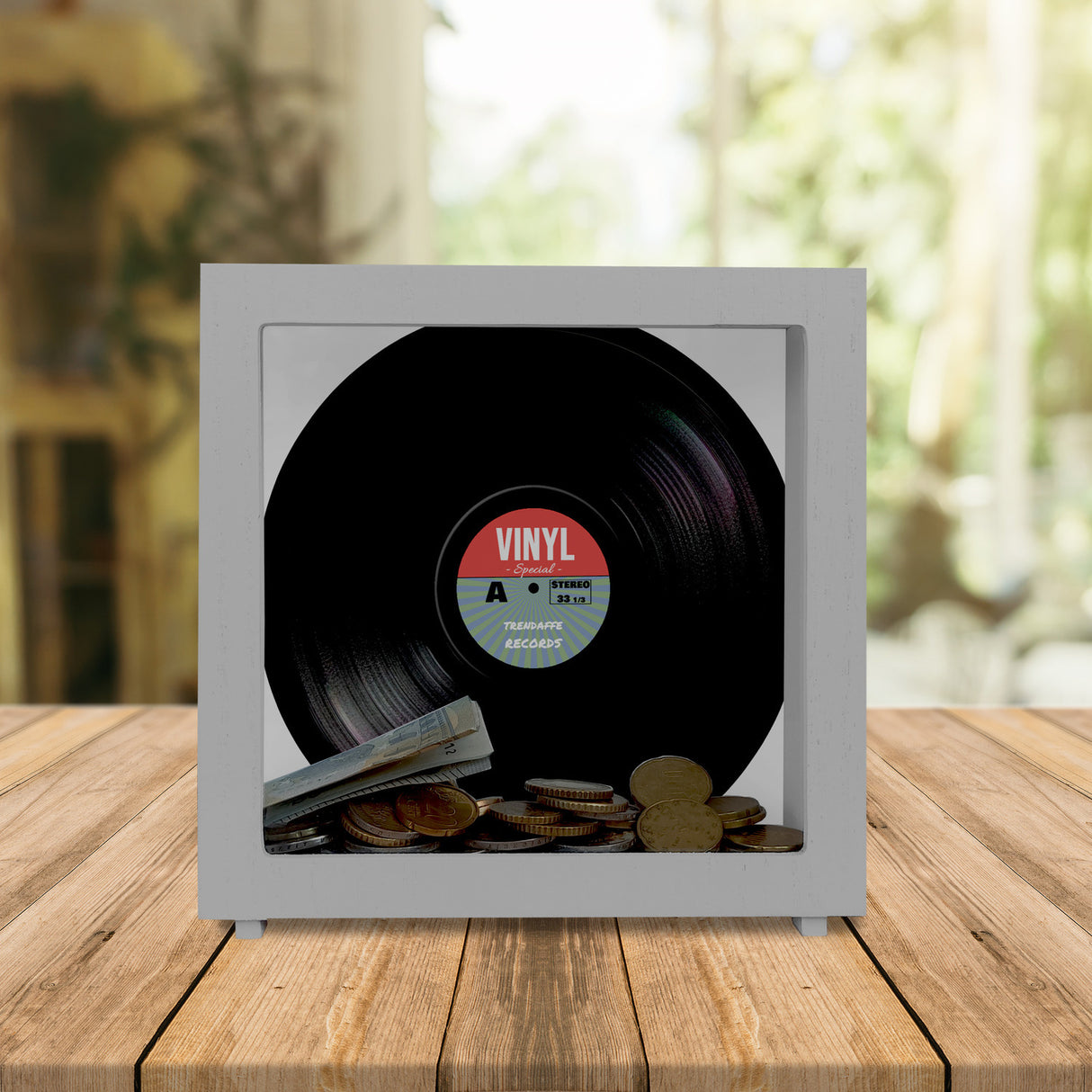 Spardose aus Keramik im Retro Vinyl Schallplattendesign RocknRoll-Stil