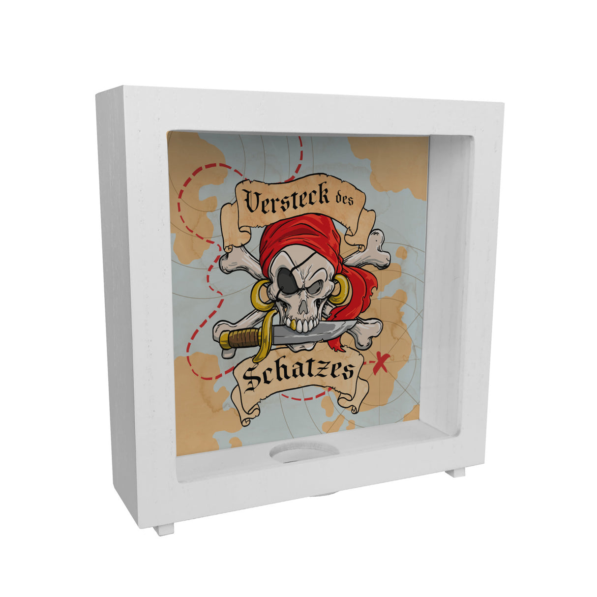 Spardose für Kinder mit Schatzkarte und Totenkopf - Versteck des Schatzes