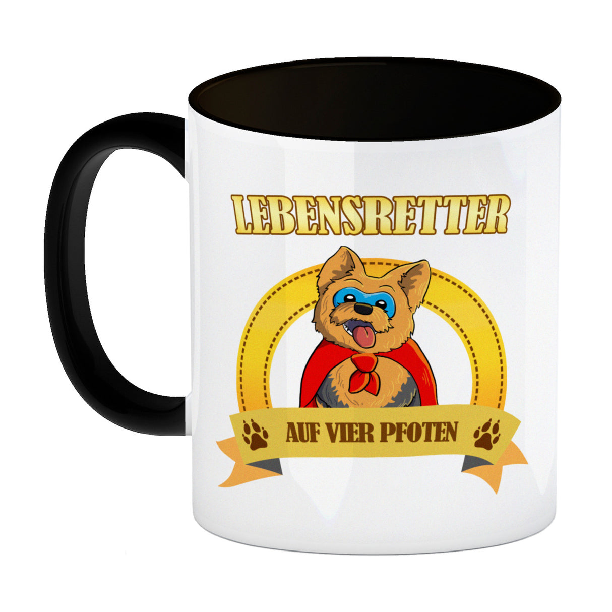 Kaffeebecher mit Superheld - Yorkshire Terrier - Lebensretter auf vier Pfoten
