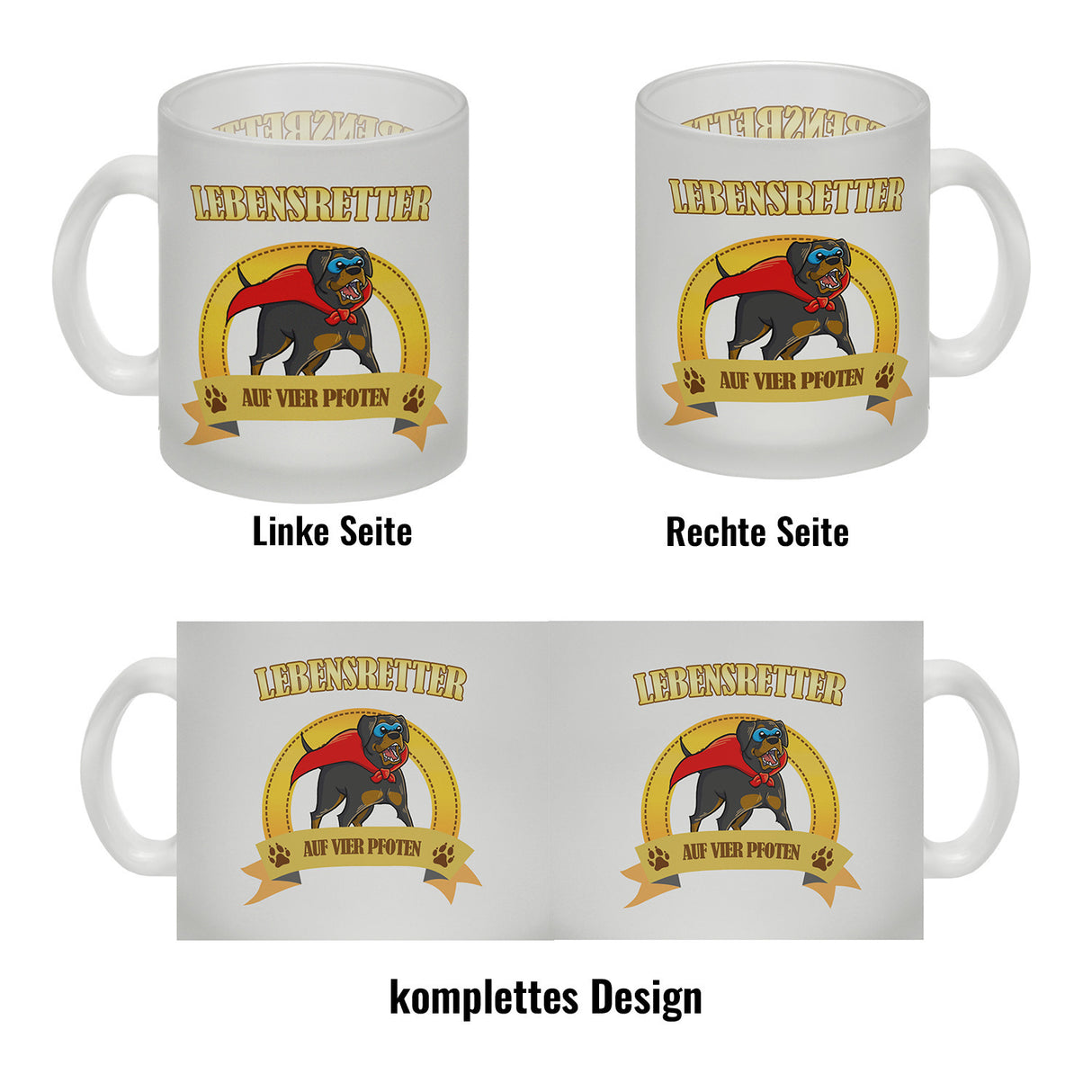 Kaffeebecher mit Superheld - Rottweiler - Lebensretter auf vier Pfoten