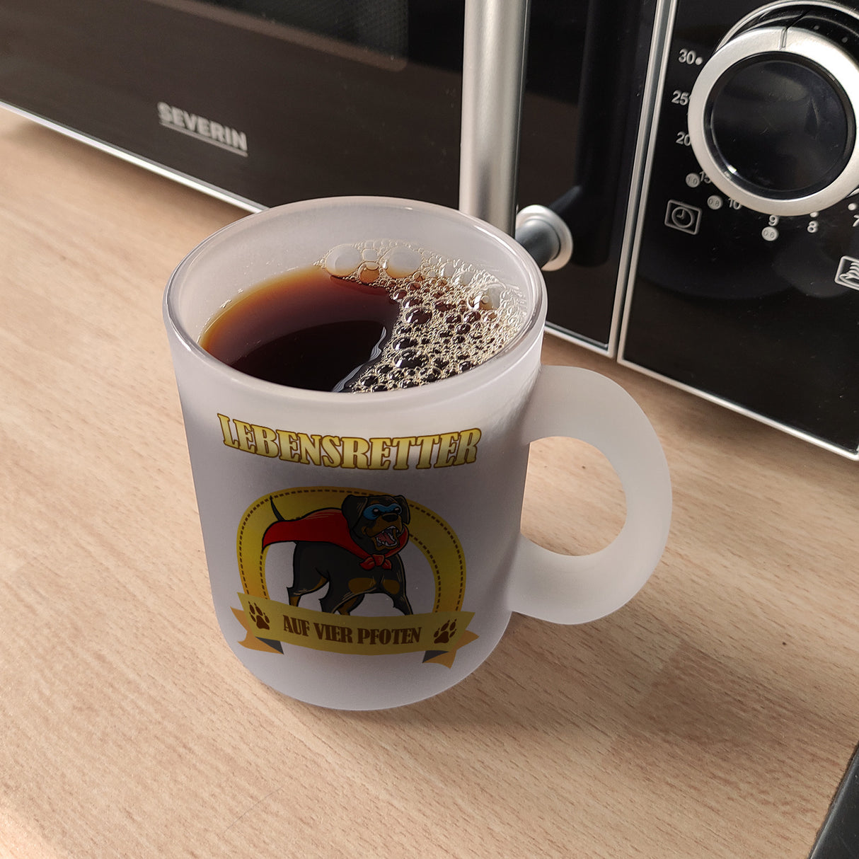 Kaffeebecher mit Superheld - Rottweiler - Lebensretter auf vier Pfoten
