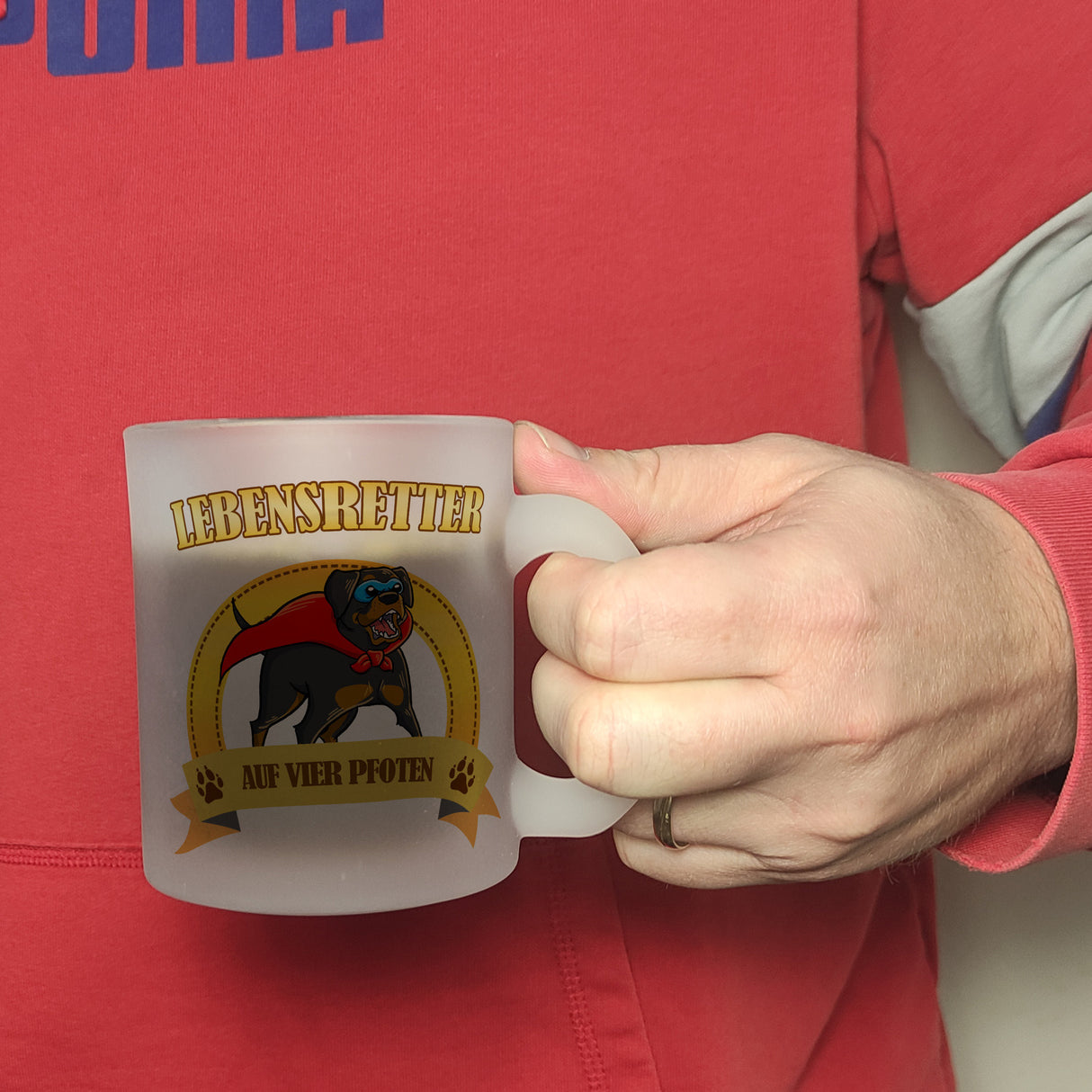 Kaffeebecher mit Superheld - Rottweiler - Lebensretter auf vier Pfoten