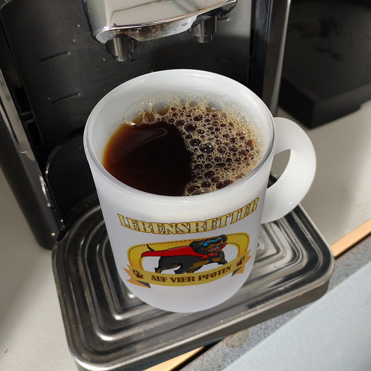 Kaffeebecher mit Superheld - Rottweiler - Lebensretter auf vier Pfoten