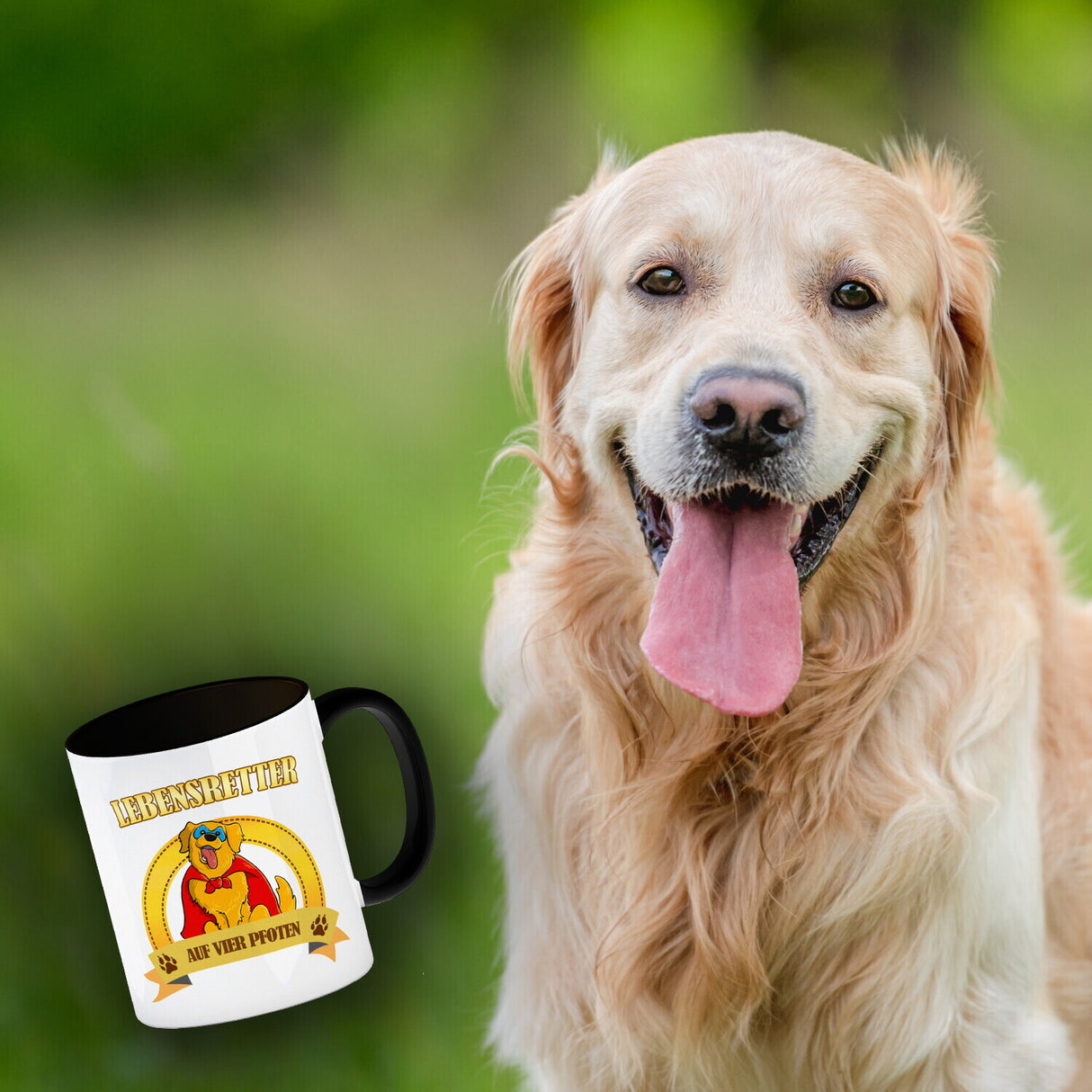 Kaffeebecher mit Superheld - Golden Retriever - Lebensretter auf vier Pfoten