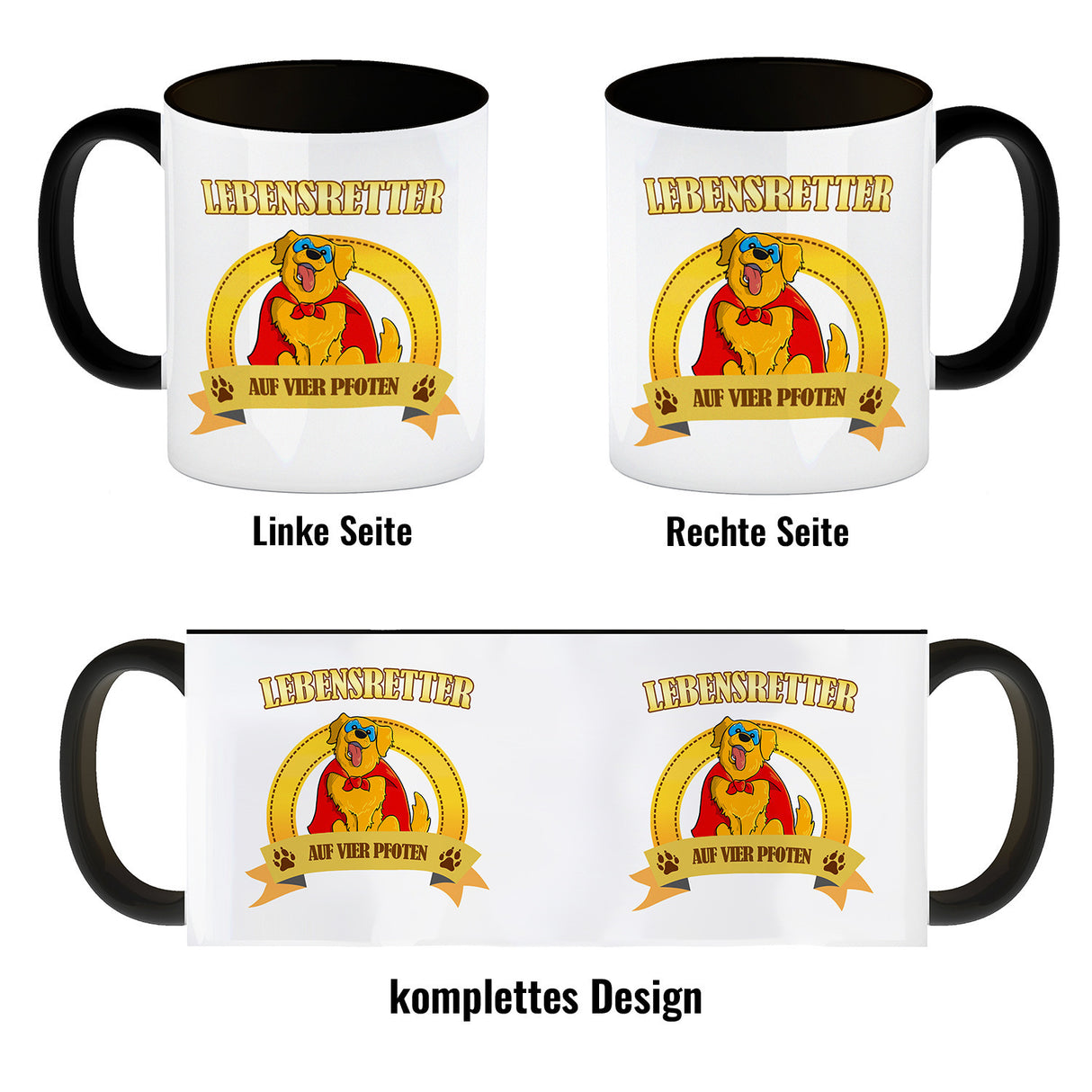 Kaffeebecher mit Superheld - Golden Retriever - Lebensretter auf vier Pfoten