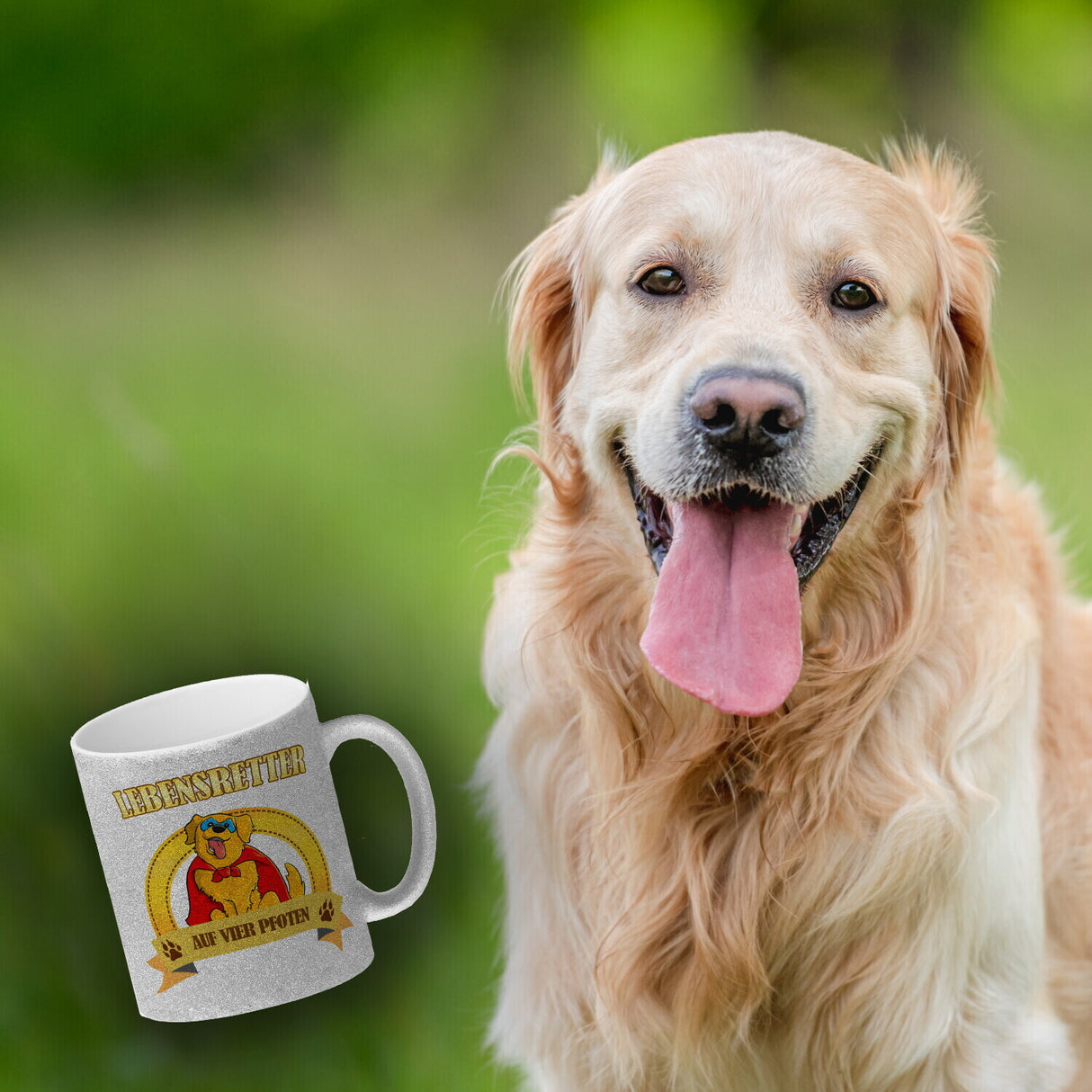 Kaffeebecher mit Superheld - Golden Retriever - Lebensretter auf vier Pfoten