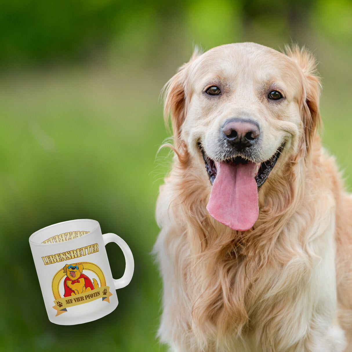 Kaffeebecher mit Superheld - Golden Retriever - Lebensretter auf vier Pfoten