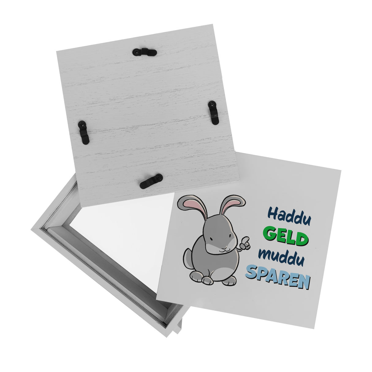 Spardose mit Hasenmotiv und lustigem Spruch - Haddu Geld muddu sparen