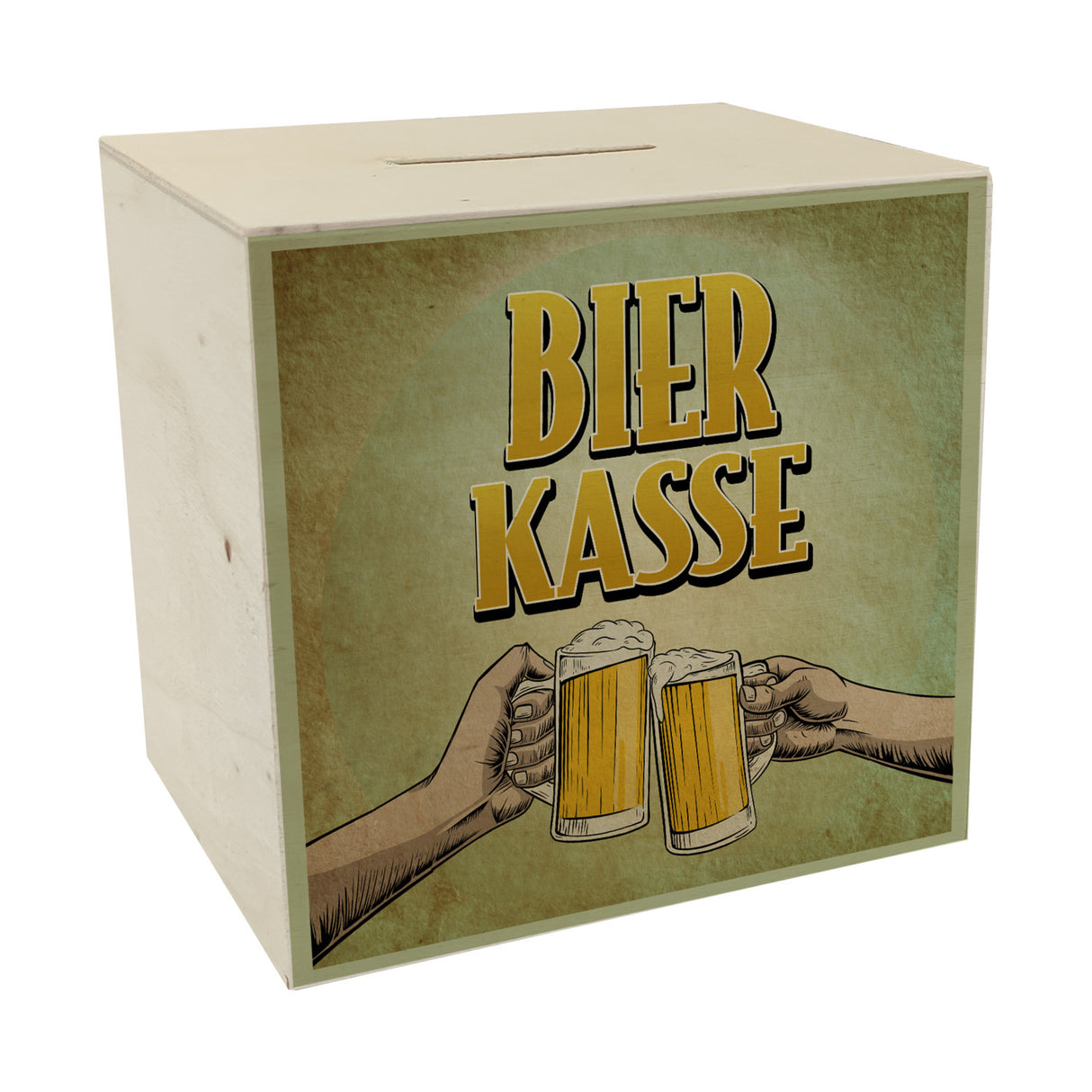 Bierkasse Spardose mit coolem retro Motiv - prostende Bierkrüge für die Hausbar