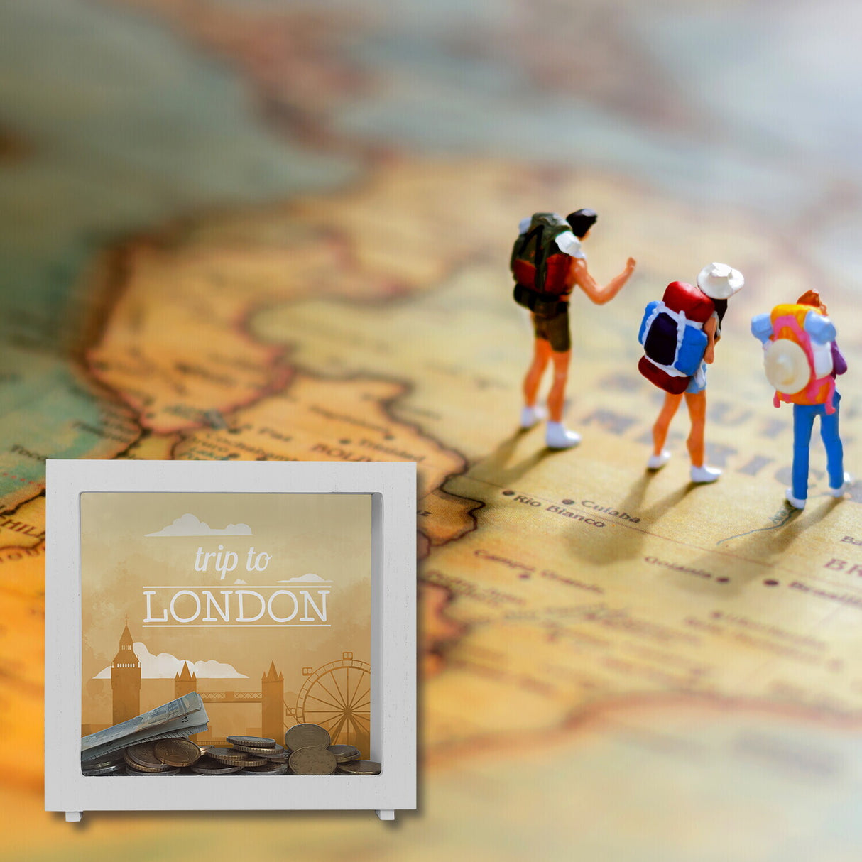 Spardose mit schönem Motiv und Text - Trip to London