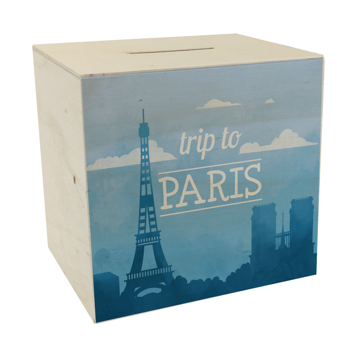Spardose mit schönem Motiv und Text - Trip to Paris