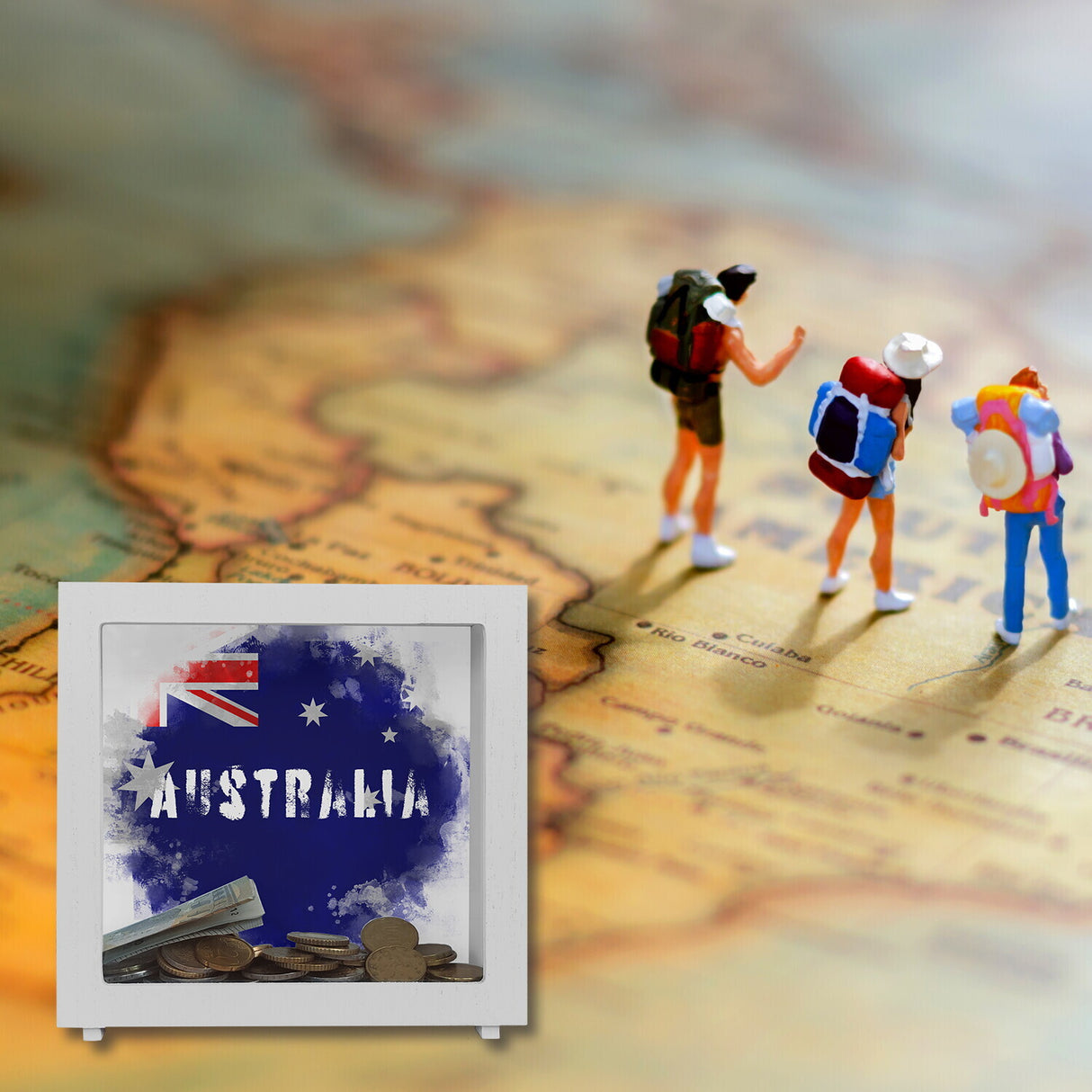 Spardose mit Australien-Flagge im Used Look - Sparschwein für Urlauber