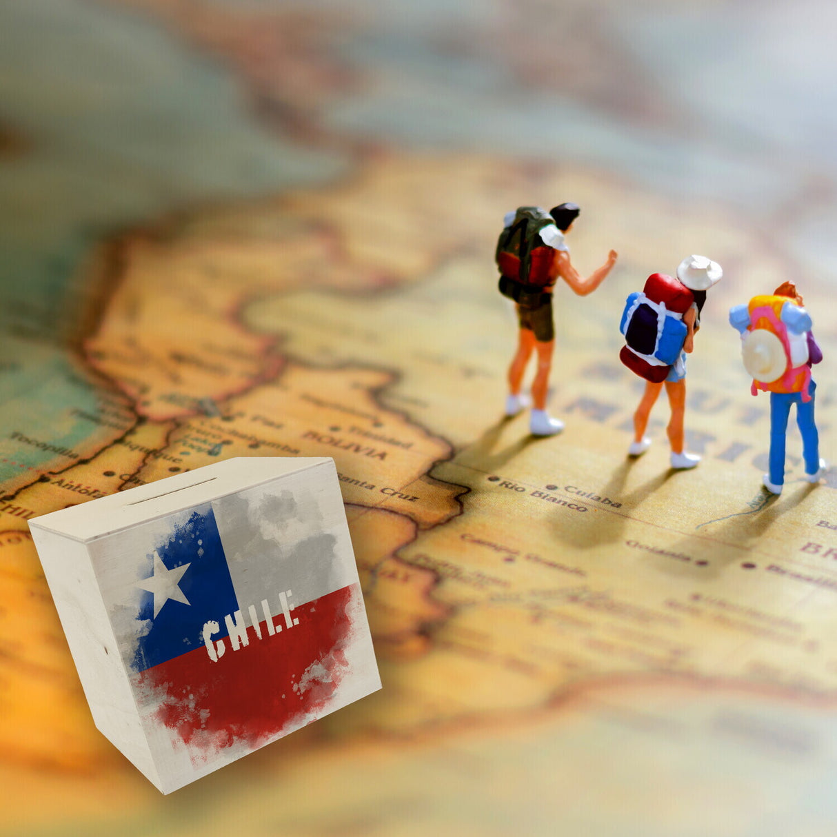 Spardose mit Chile-Flagge im Used Look - Sparschwein für Urlauber