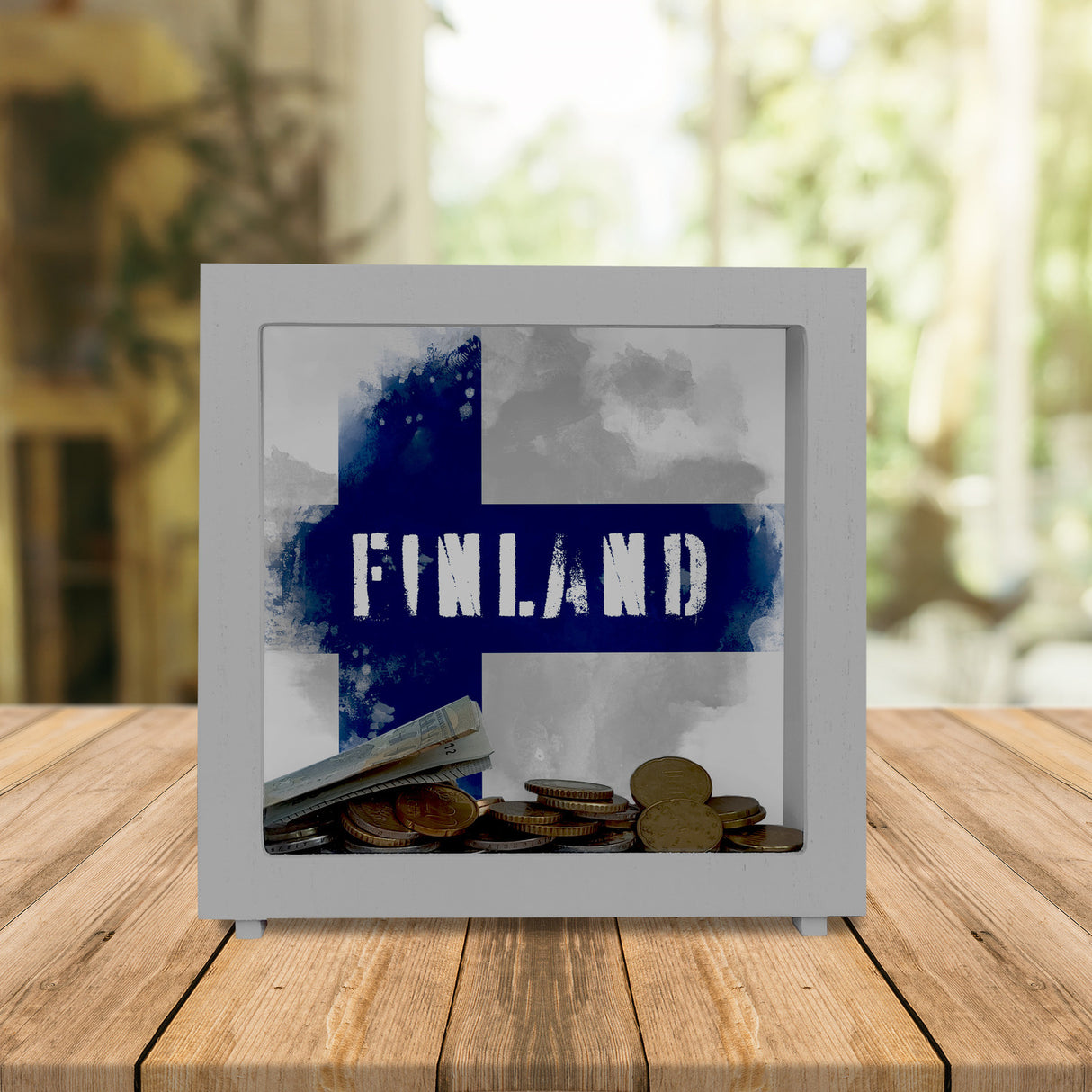 Spardose mit Finnland-Flagge im Used Look - Sparschwein für Urlauber