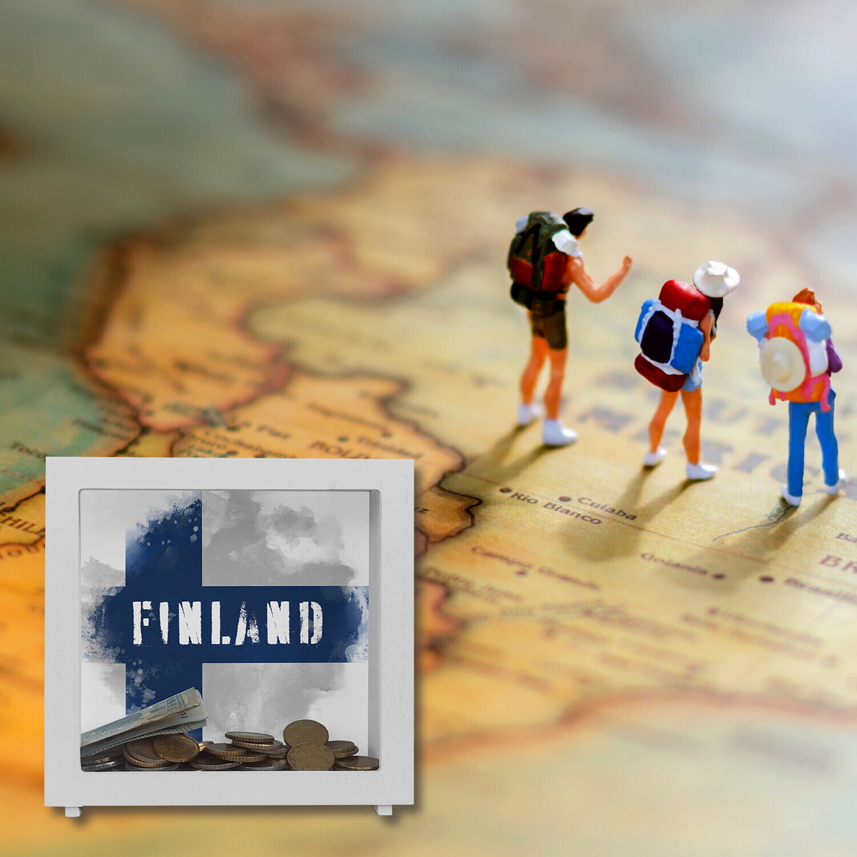 Spardose mit Finnland-Flagge im Used Look - Sparschwein für Urlauber