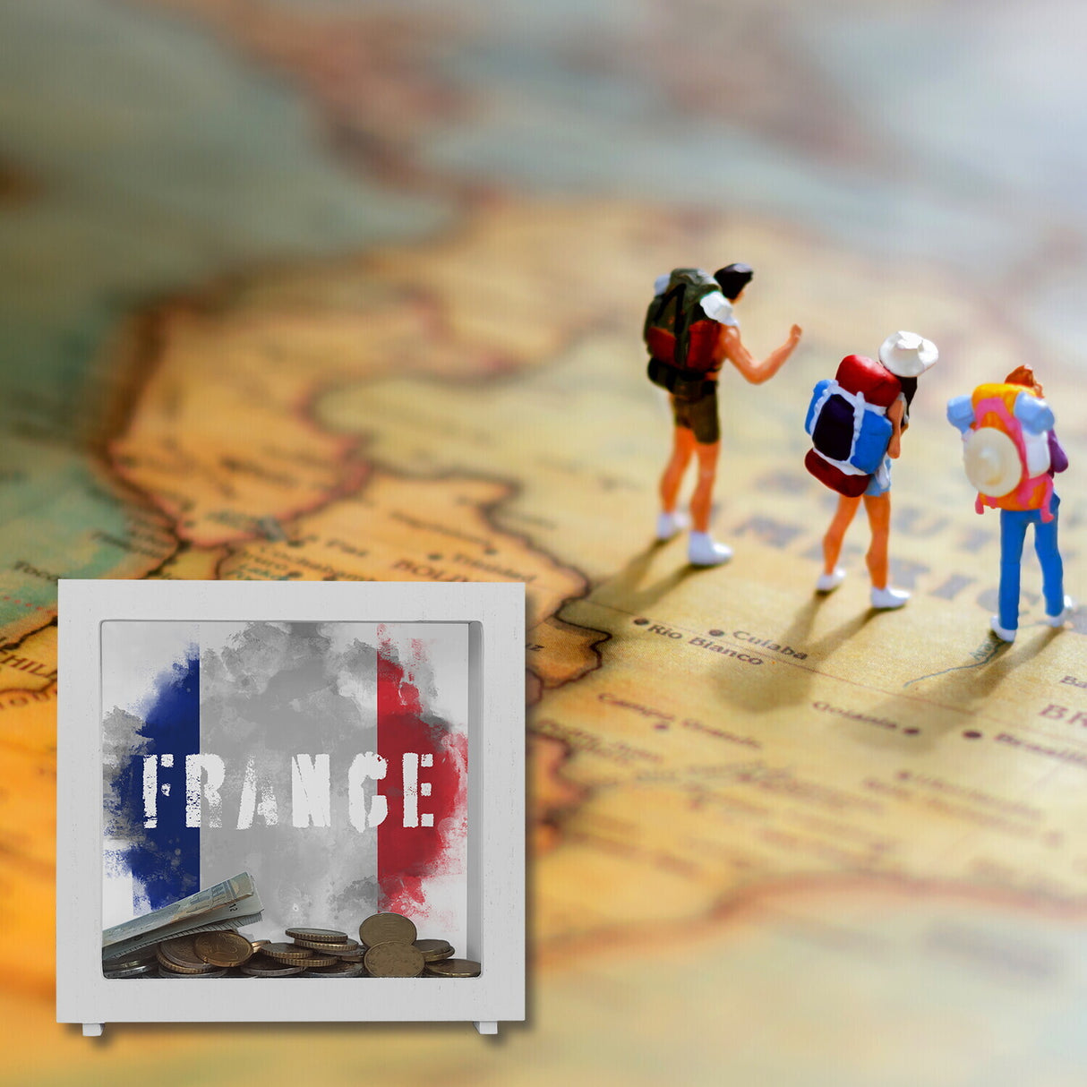 Spardose mit Frankreich-Flagge im Used Look - Sparschwein für Urlauber