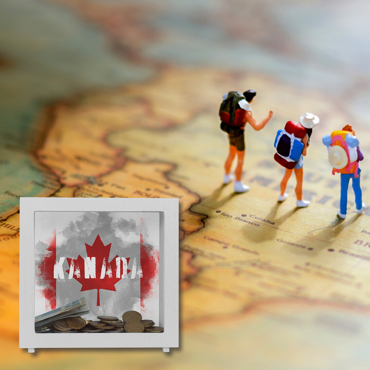 Spardose mit Kanada-Flagge im Used Look - Sparschwein für Urlauber