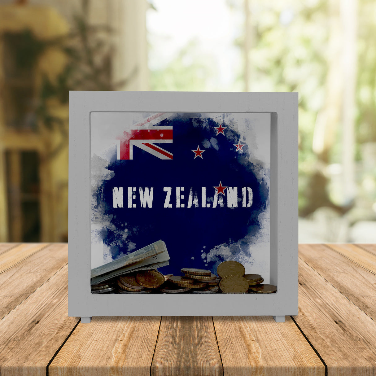 Spardose mit Neuseeland-Flagge im Used Look - Sparschwein für Urlauber