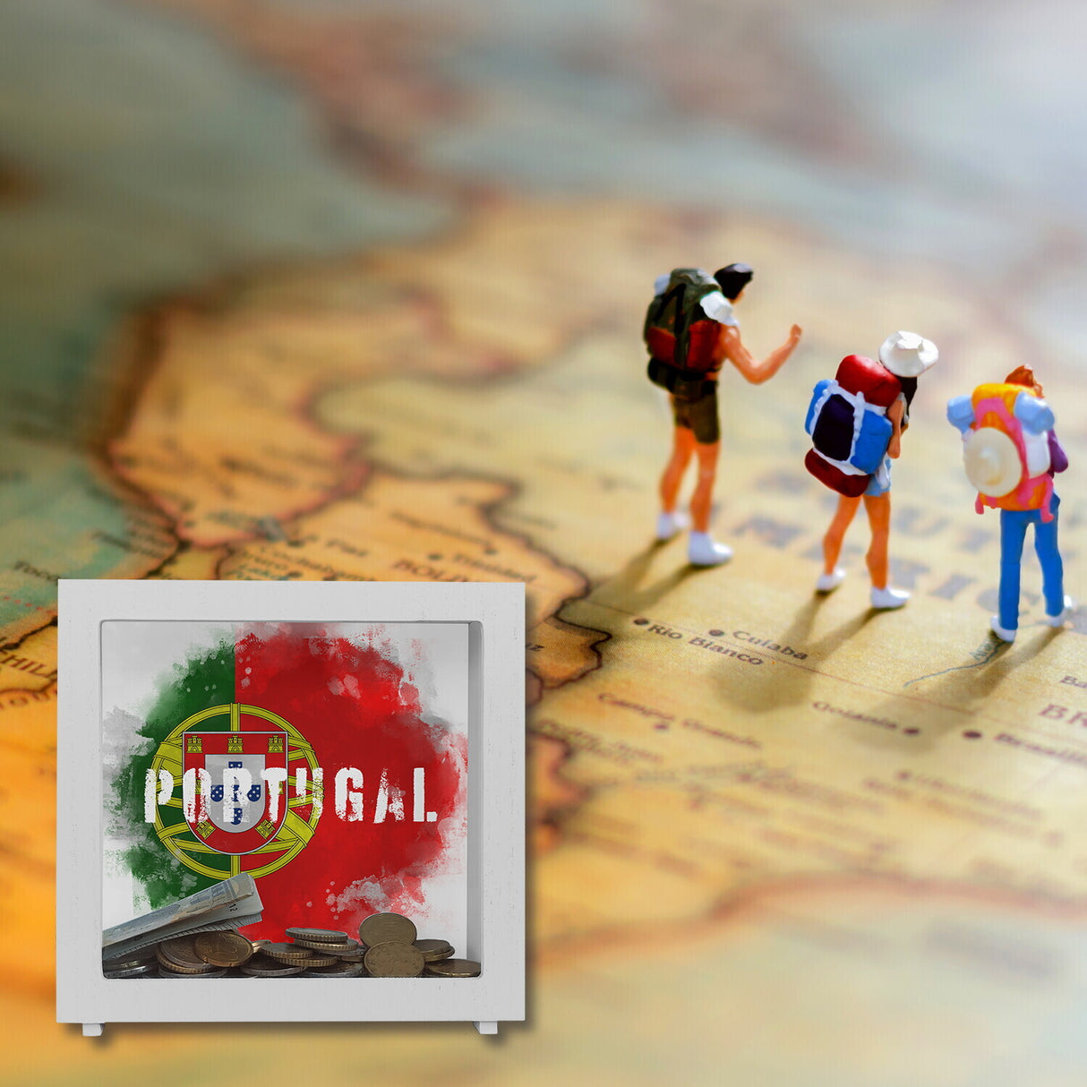 Spardose mit Portugal-Flagge im Used Look - Sparschwein für Urlauber