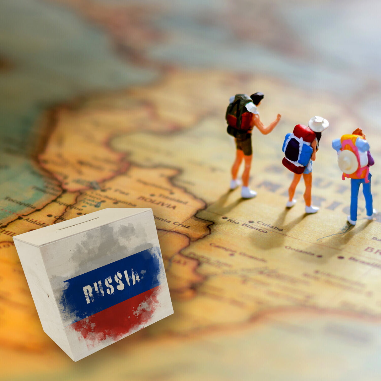 Spardose mit Russland-Flagge im Used Look - Sparschwein für Urlauber