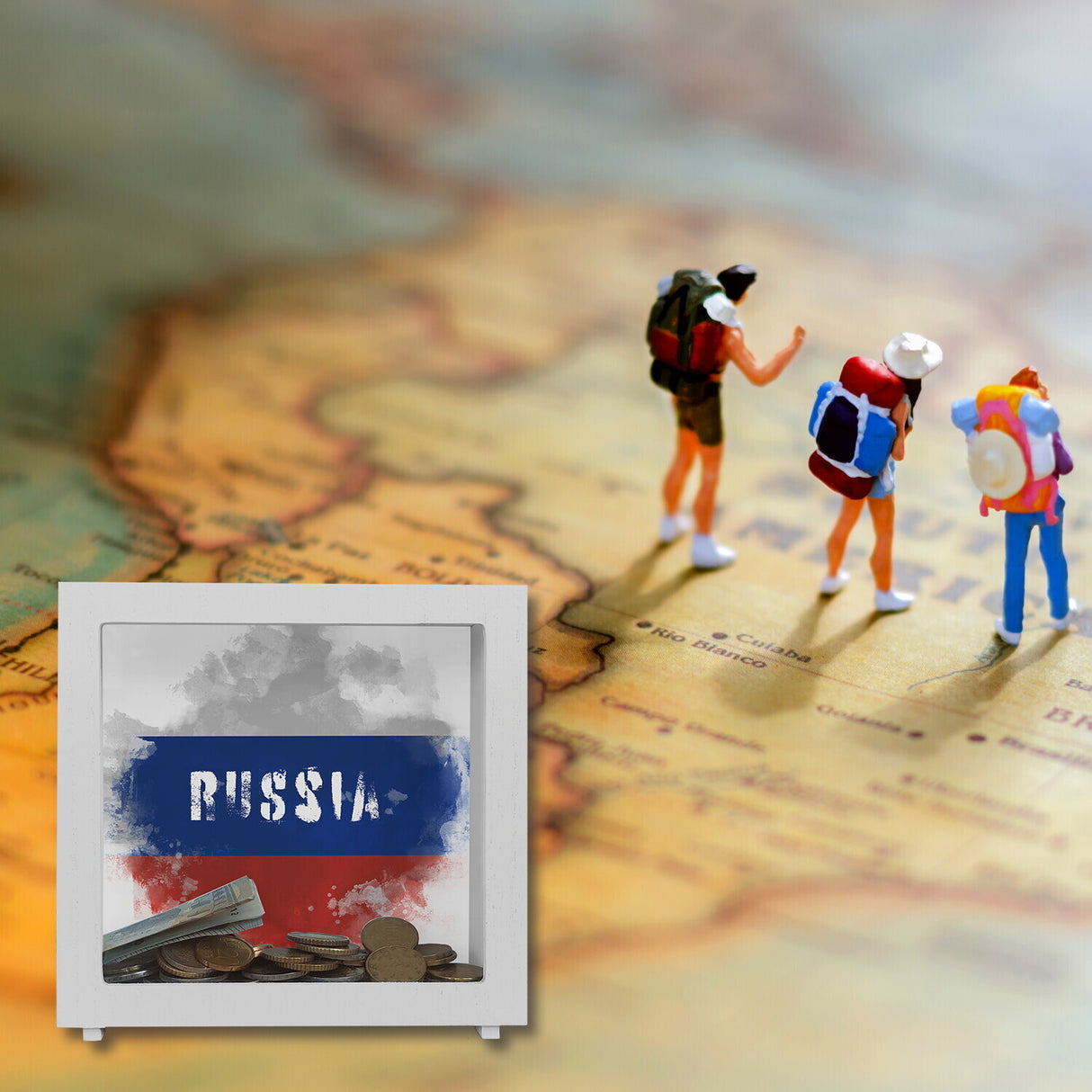 Spardose mit Russland-Flagge im Used Look - Sparschwein für Urlauber