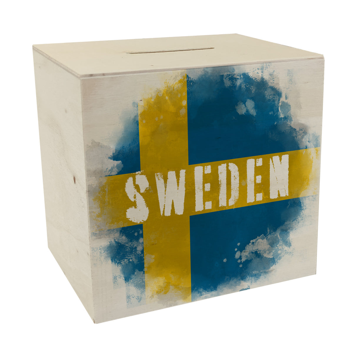 Spardose mit Schweden-Flagge im Used Look - Sparschwein für Urlauber