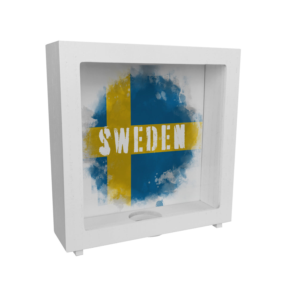 Spardose mit Schweden-Flagge im Used Look - Sparschwein für Urlauber