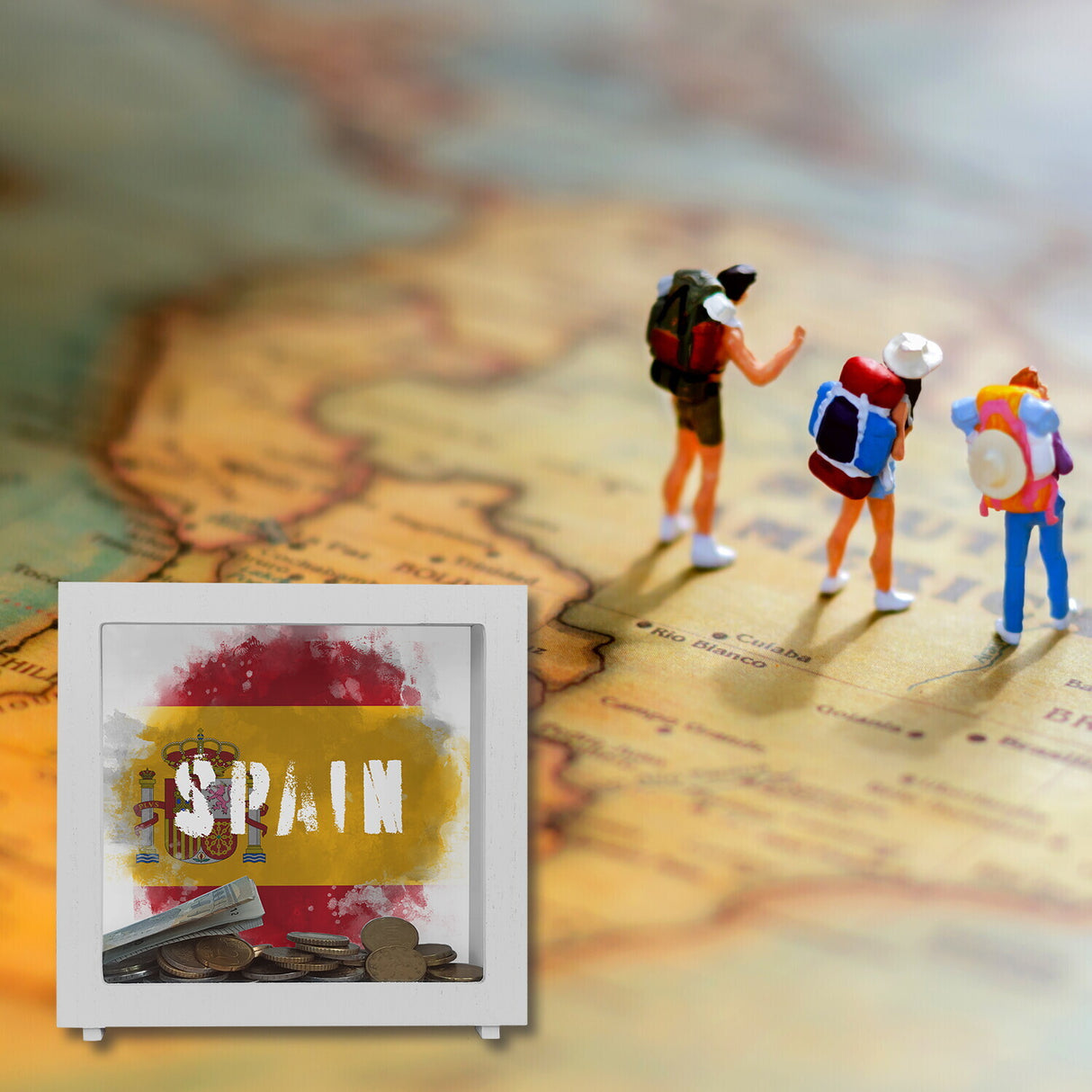 Spardose mit Spanien-Flagge im Used Look - Sparschwein für Urlauber
