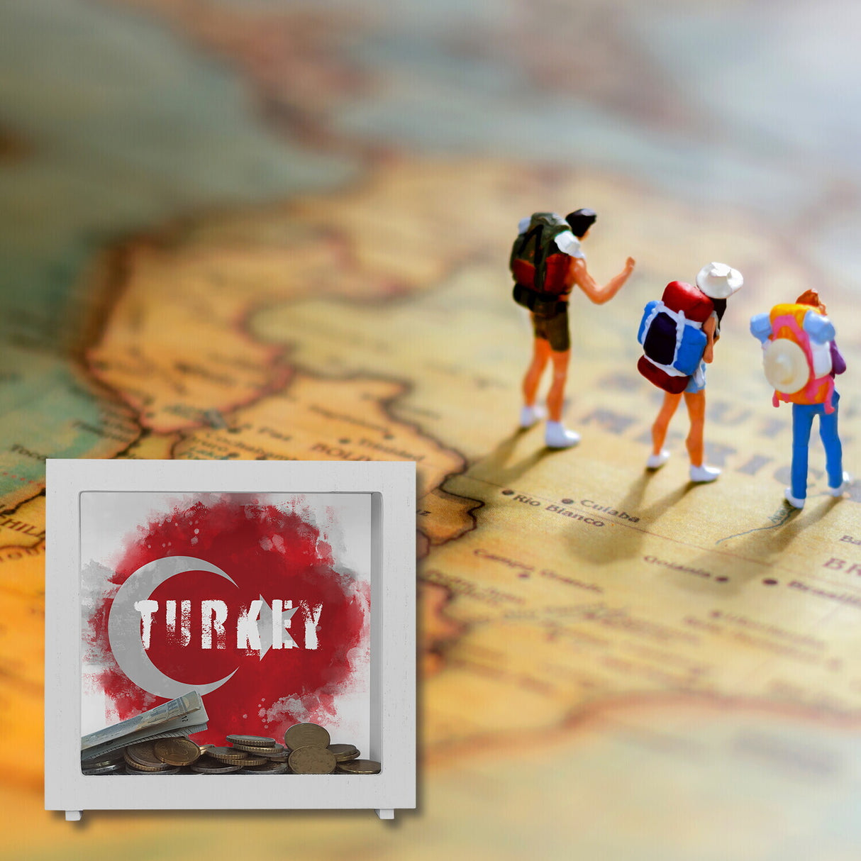 Spardose Türkei-Flagge im Used Look - Sparschwein für Urlauber