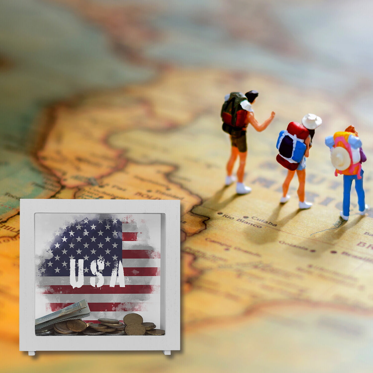 Spardose USA-Flagge im Used Look - Sparschwein für Urlauber