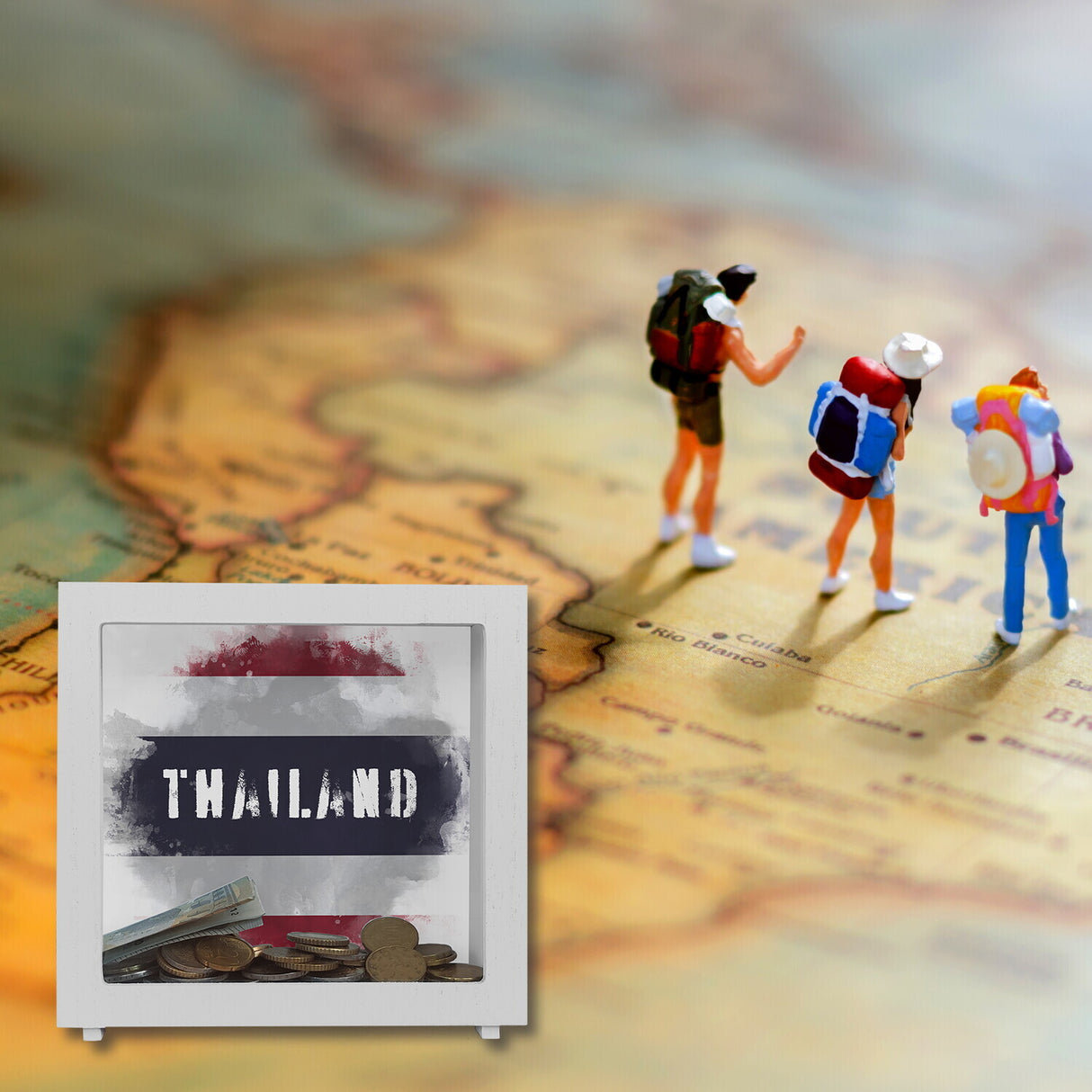 Spardose Thailand-Flagge im Used Look - Sparschwein für Urlauber