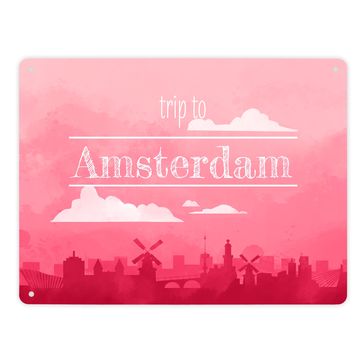 Metallschild für Fans von Städtetrips mit der Silhouette von Amsterdam