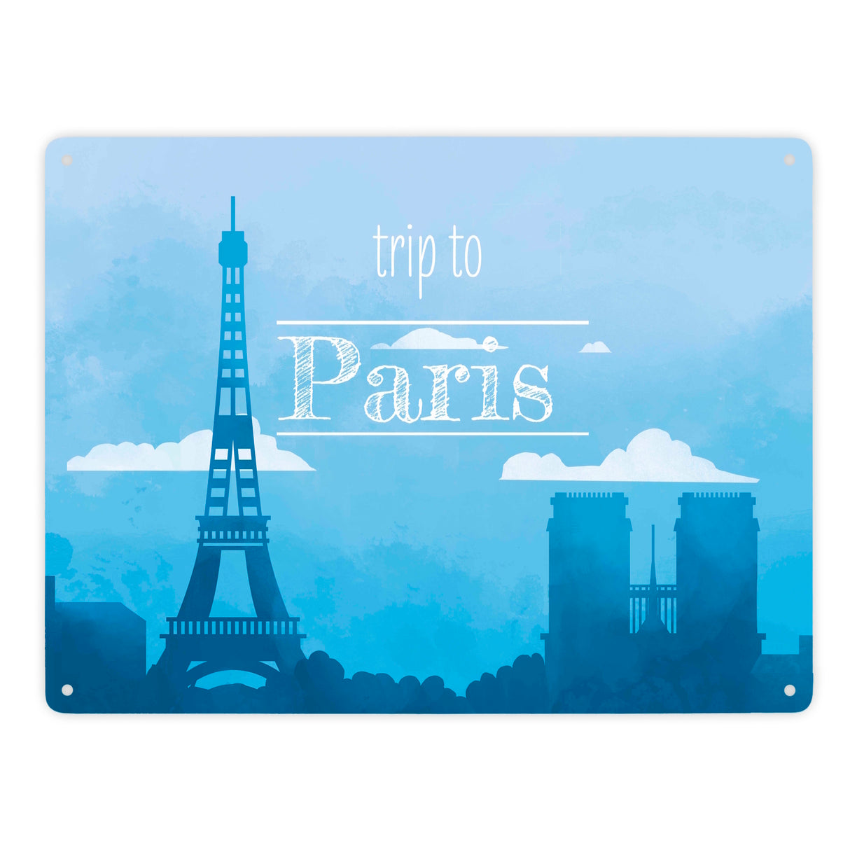 Metallschild in 15x20 cm für Fans von Städtetrips mit der Silhouette von Paris