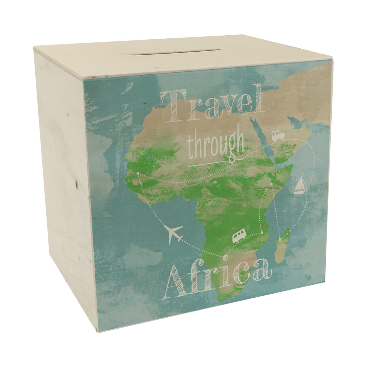 Spardose mit Afrika Karte und Spruch - travel through Afrika