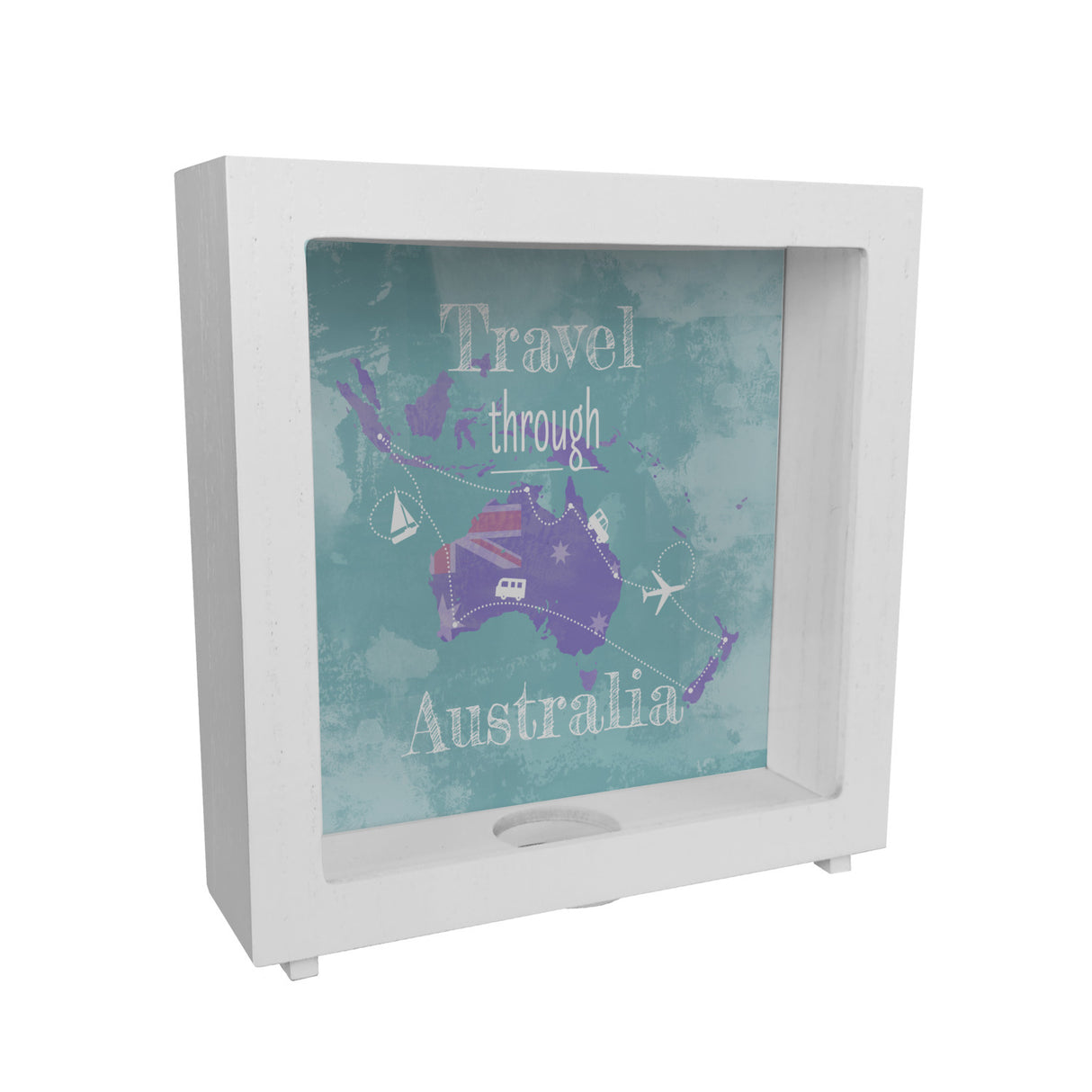 Spardose mit Australien Karte und Spruch - travel through Australien