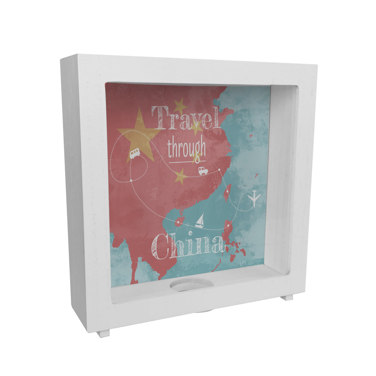 Spardose mit China Karte und Spruch - travel through China