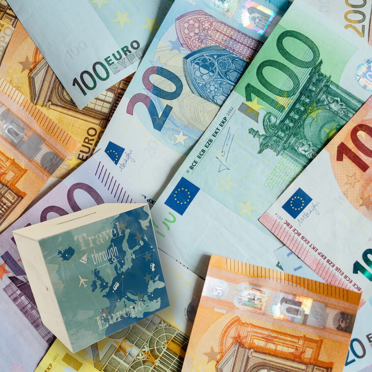 Spardose mit Europa Karte und Spruch - travel through Europa