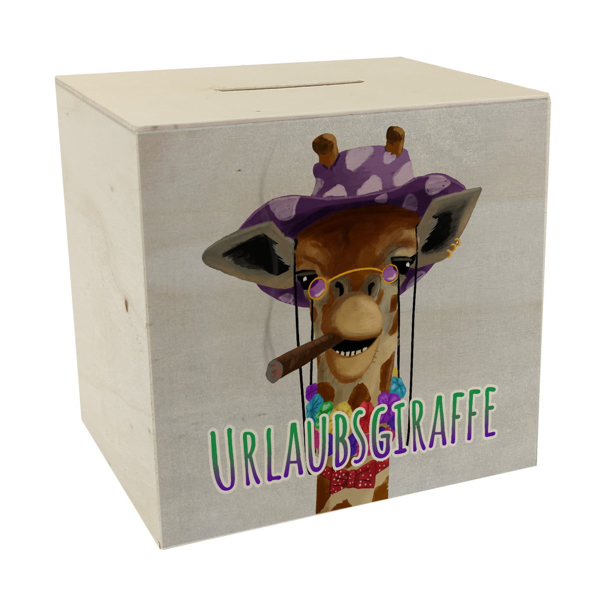 Spardose mit lustigem Tier und Text für Urlauber - Urlaubsgiraffe