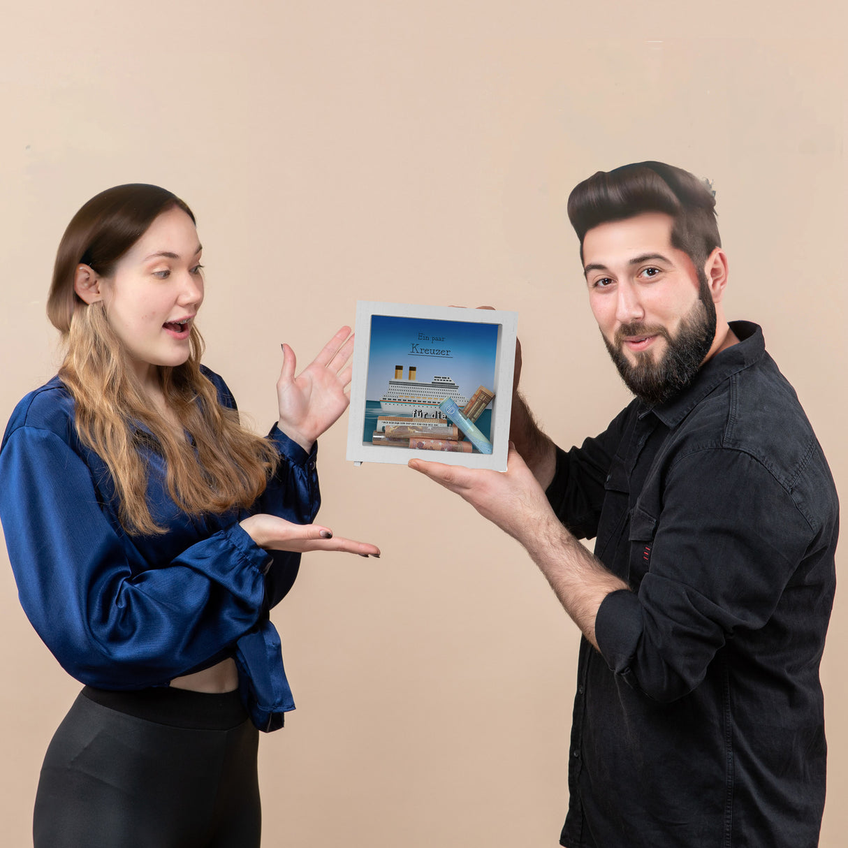 Spardose mit Kreuzfahrtschiff und Spruch - Ein paar Kreuzer für die Kreuzfahrt